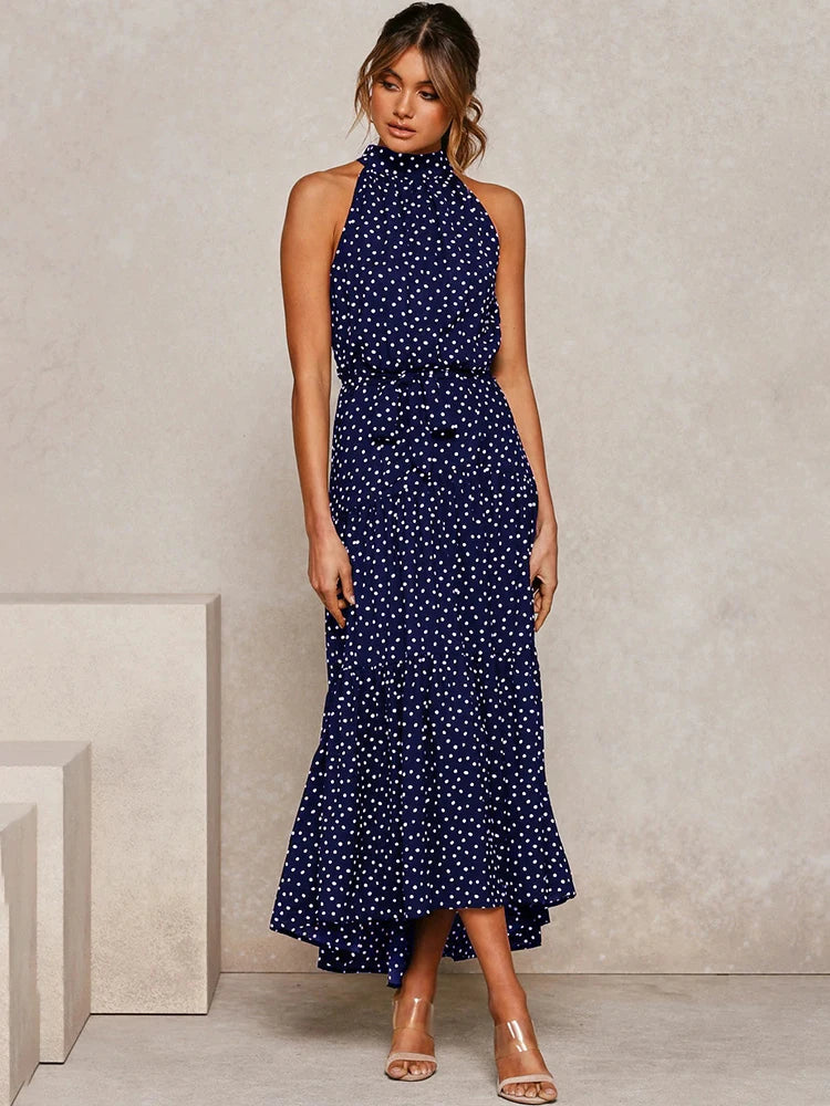 Summer Long Dress Polka Dot Casual Dresses Sexy Halter Strapless New 2024 Yellow Sundress Vacation Clothes For Women - Mammalook
