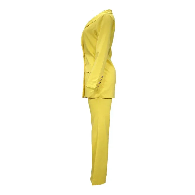 2 Piece Outfits - Blazer Jackets High Waisted Straight Leg Pants