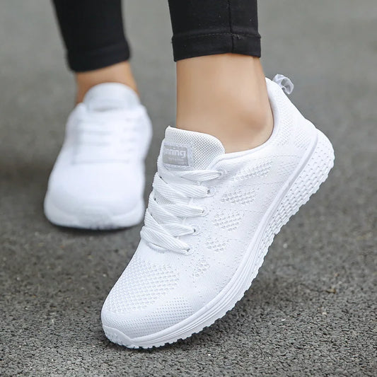 Women Casual Shoes Fashion Breathable Walking Mesh Flat Shoes Sneakers Women Gym Vulcanized Shoes White Female Footwear - Mammalook