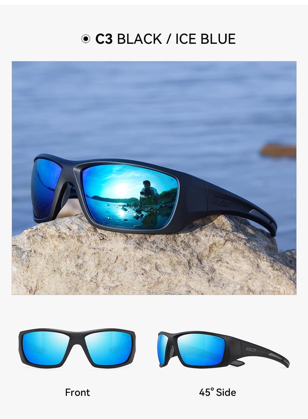 KDEAM Men's Cycling Sunglasses Polarized Great Elasticity Of TR90 Material Riding Sunglasses 1.2mm Thickness Polarizing Lenses - Mammalook