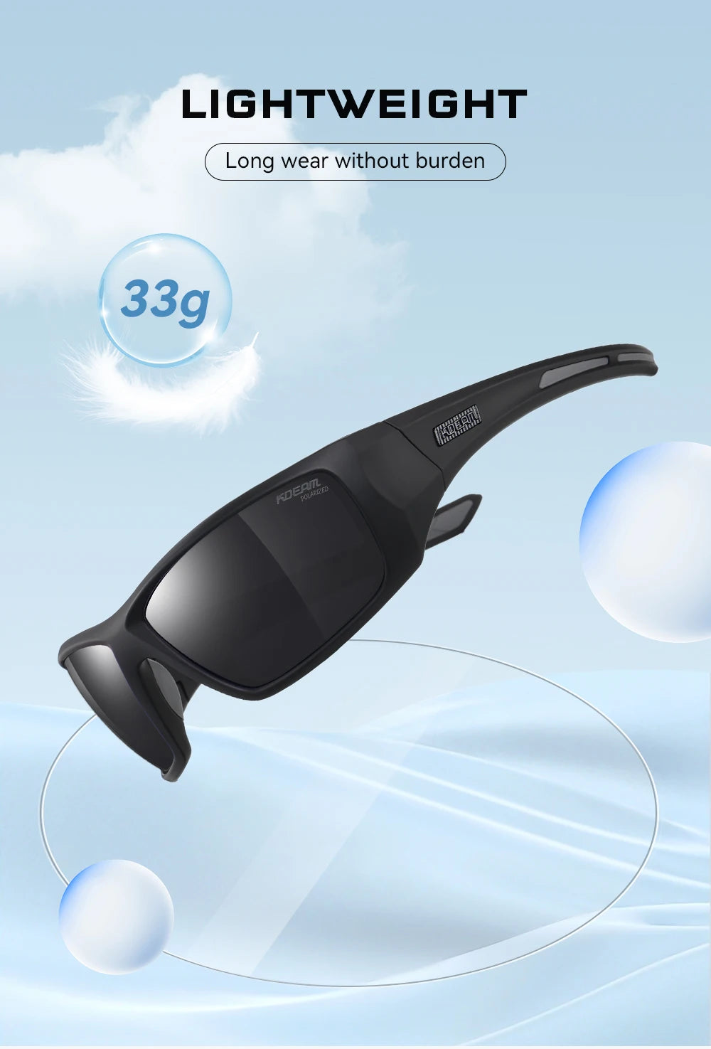 KDEAM Men's Cycling Sunglasses Polarized Great Elasticity Of TR90 Material Riding Sunglasses 1.2mm Thickness Polarizing Lenses - Mammalook