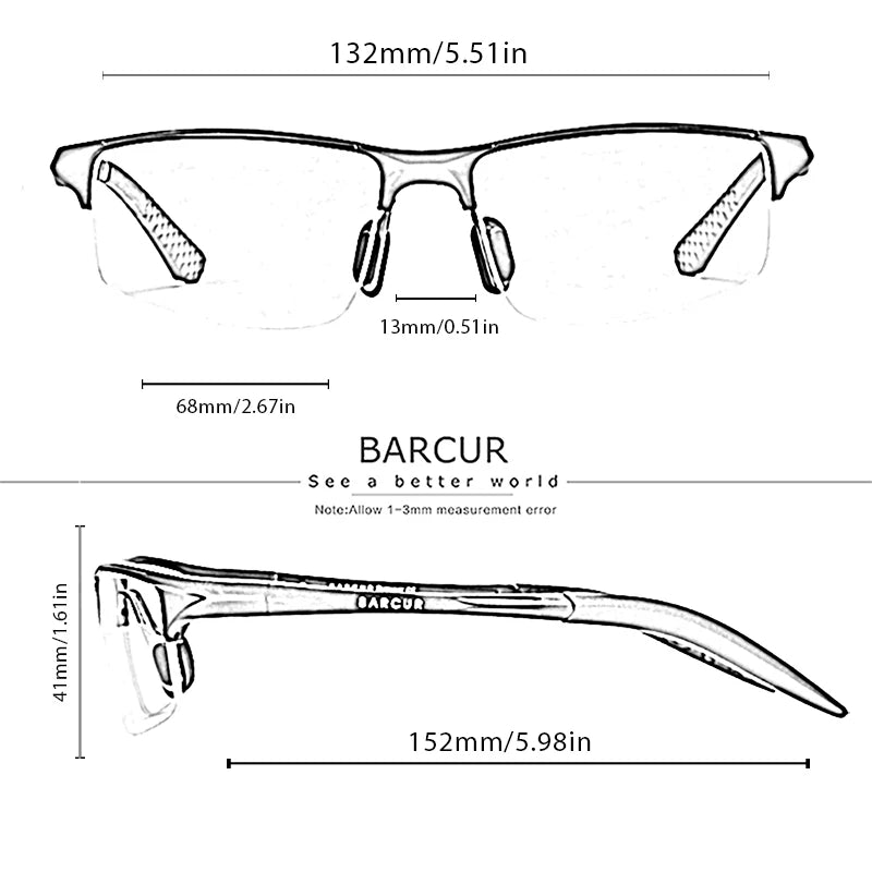 BARCUR Aluminum Sport Frame Photochromic Sunglasses Men Women Polarized Auto Color Change Sun Glasses UV400 Driving - Mammalook