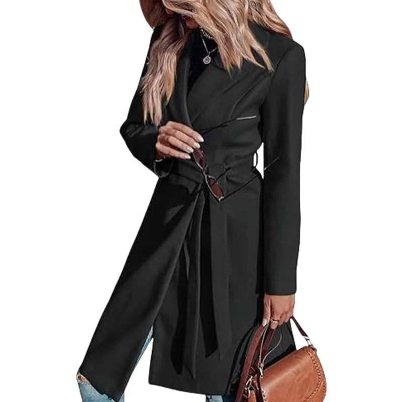 Coats One Button Woolen Belt Lapel