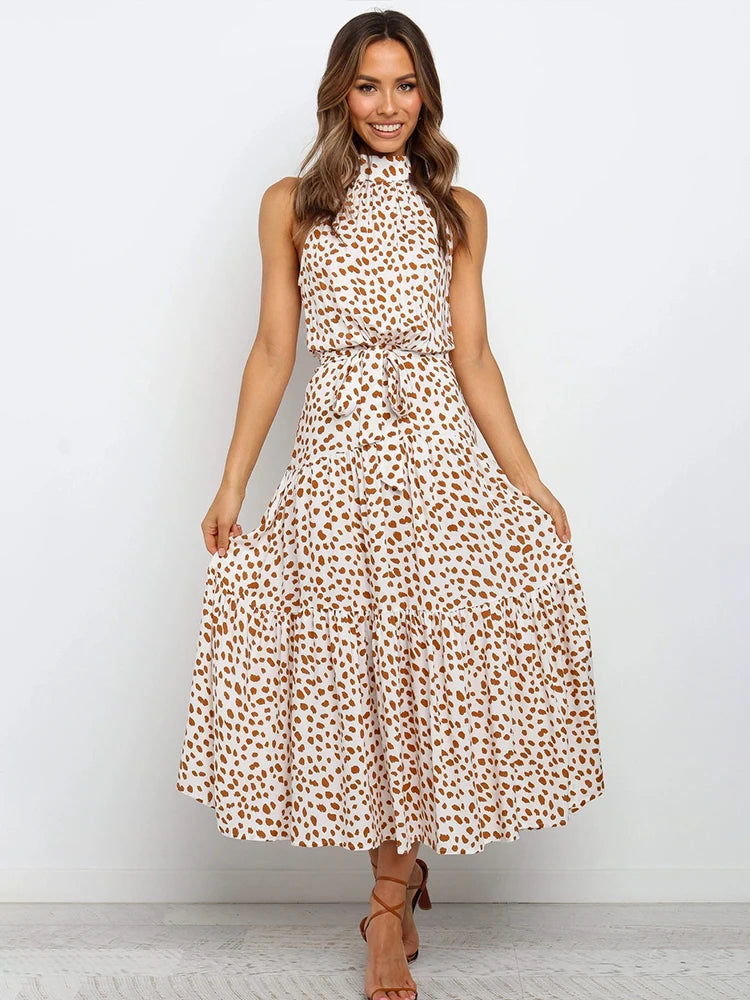 Summer Long Dress Polka Dot Casual Dresses Sexy Halter Strapless New 2024 Yellow Sundress Vacation Clothes For Women - Mammalook