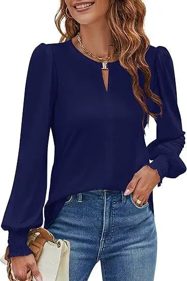 Elegant Solid Color Pullover - Long Sleeved Shirts