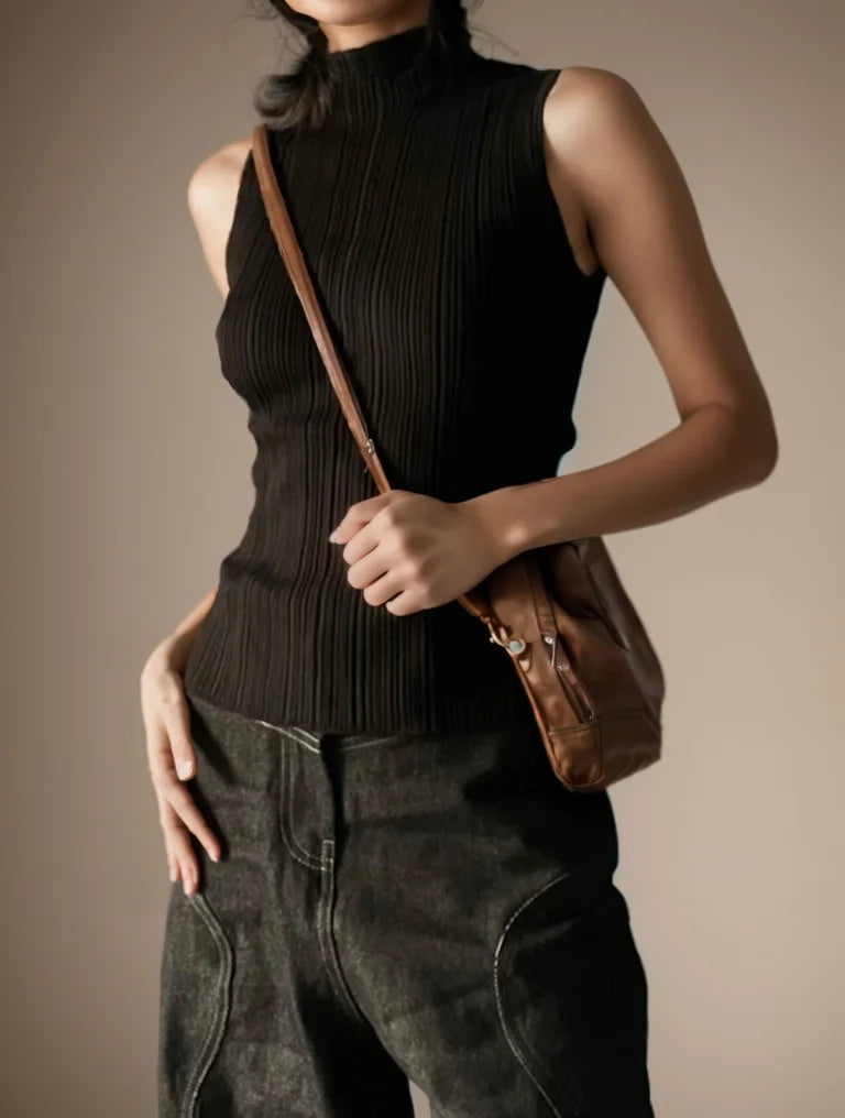 Turtleneck Knitted Tank Top