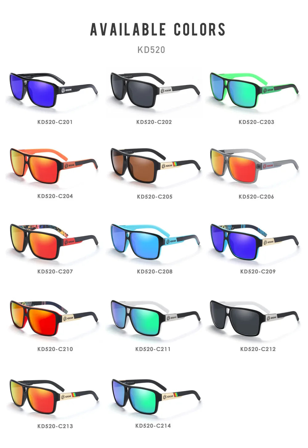 KDEAM 2024 Men's Polarized Sunglasses JAM Style Large Square Frame Glasses Colorful Running Mountaineering Fishing Women Goggles - Mammalook
