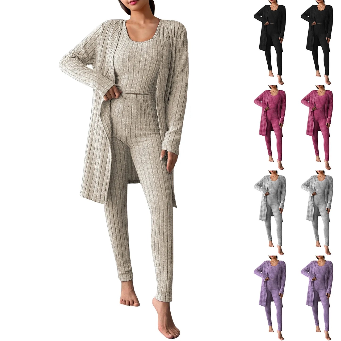 Three-Piece set - Solid Cardigan, Pant and Vest