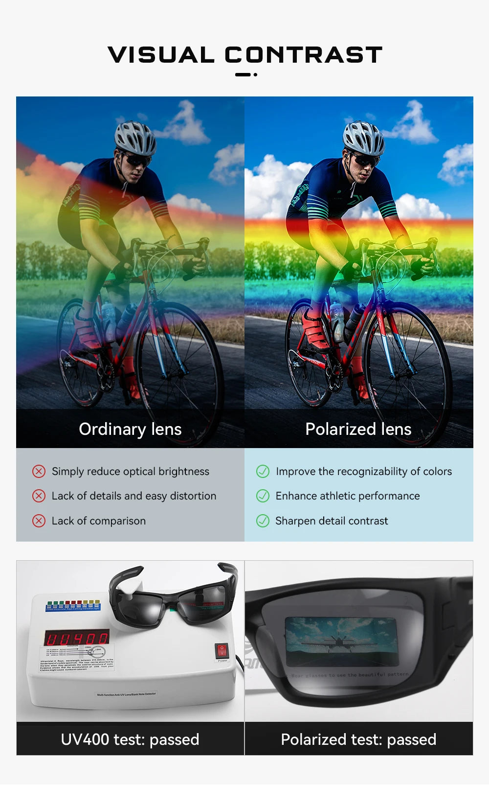 KDEAM Men's Cycling Sunglasses Polarized Great Elasticity Of TR90 Material Riding Sunglasses 1.2mm Thickness Polarizing Lenses - Mammalook