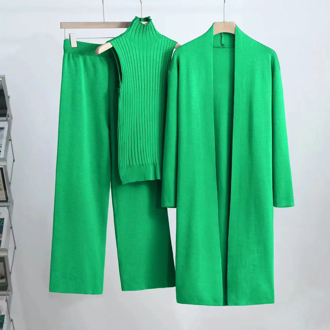 3-Piece Knitted Set: Sleeveless Vest, Cardigan Coat, and Pants