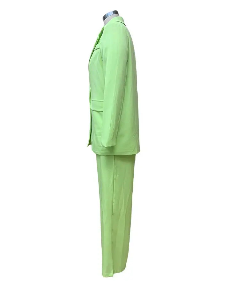 Solid Turn-Down Collar Coat & Wide Leg Trousers