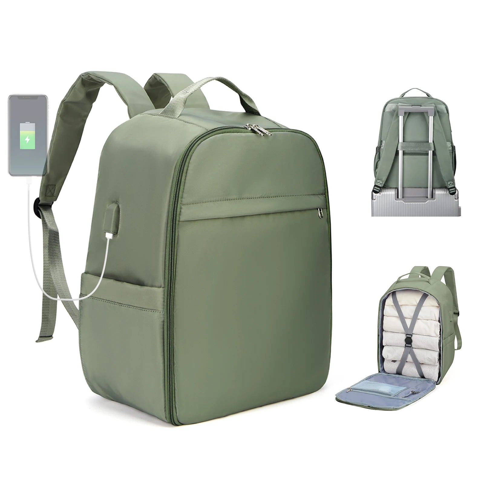 Cabin bag 45*36*20, lightweight large-capacity travel computer backpack, women's backpack, boarding backpack, gray green - Mammalook