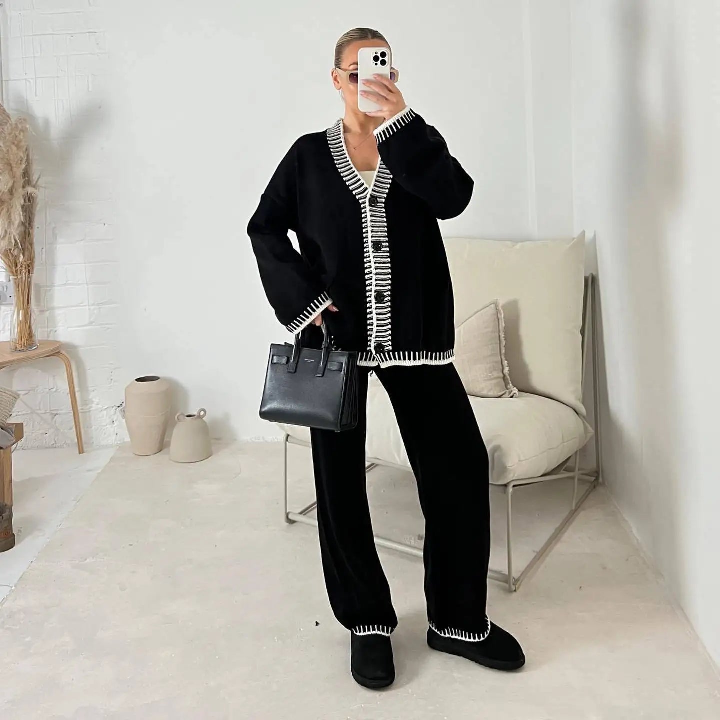Knitted Single Breasted Two Piece Set
