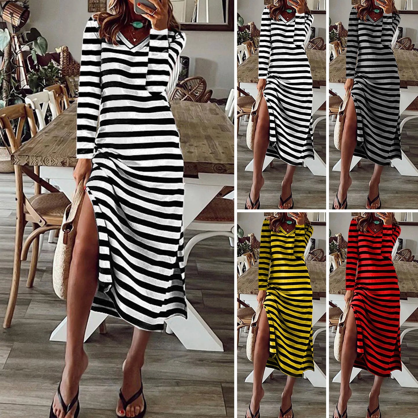Summer Dresses 2024 Woman Plus Size Dresses For Women Casual Stripe Print V-neck Short Sleeve Loose Long Dress Robe Femme - Mammalook