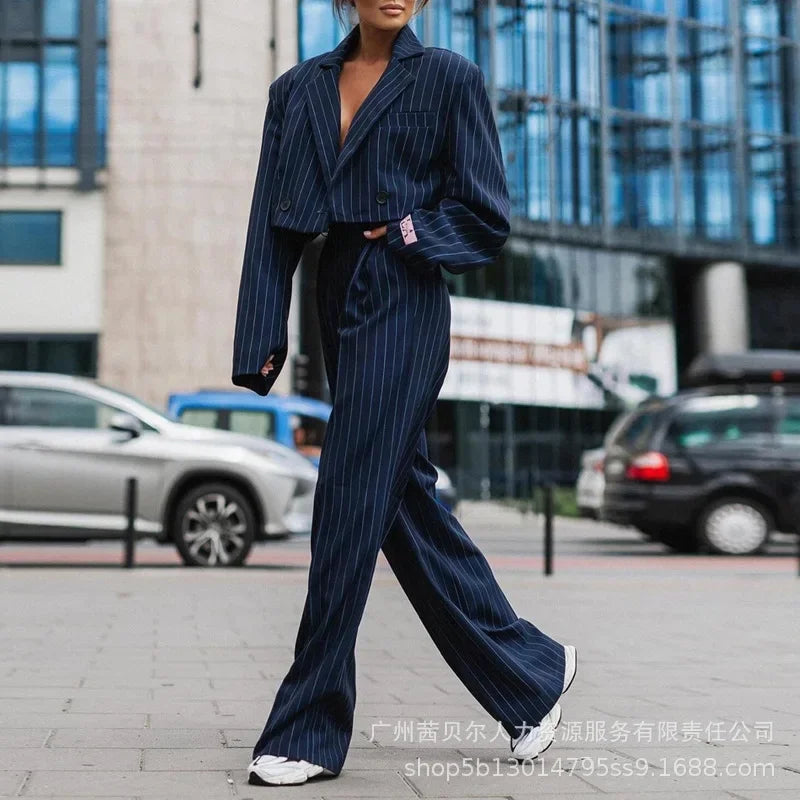 Striped Tracksuit – Two-Piece Set with Long Sleeve Cardigan & Wide-Leg Pants