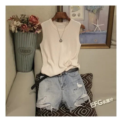 Knitted Vests Women Top O-neck Solid Tank Blusas Mujer De Moda Spring Summer New Fashion Female Sleeveless Casual Thin Tops 4588 - Mammalook