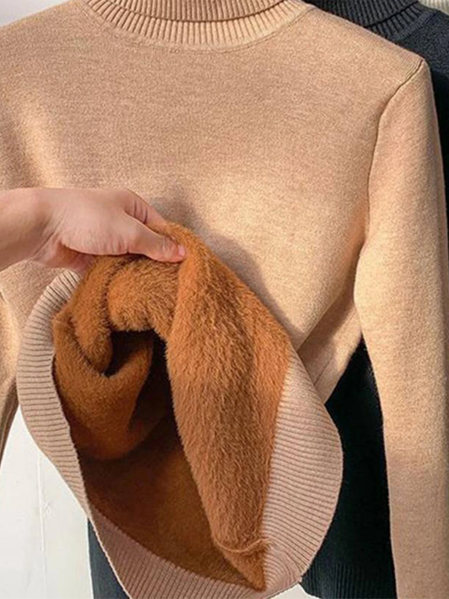Thermal Knit Turtleneck Long Sleeve T-Shirt