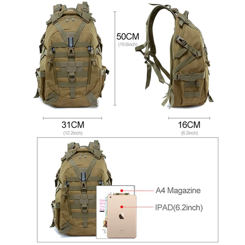 35L Men Hiking Tactical Backpack Outdoor Sport Hiking Trekking Backpack Camping Waterproof 3 Day Hunting Rucksack Backpack - Mammalook