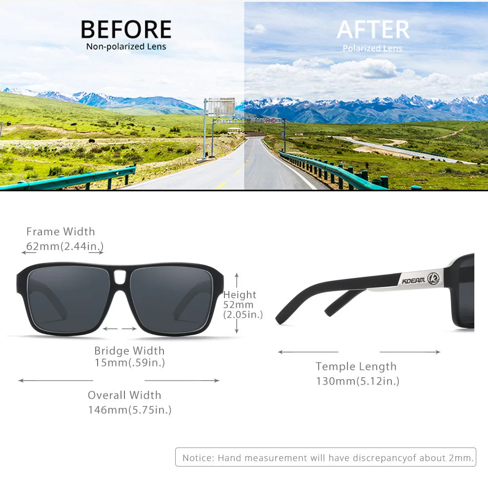 KDEAM 2024 Men's Polarized Sunglasses JAM Style Large Square Frame Glasses Colorful Running Mountaineering Fishing Women Goggles - Mammalook