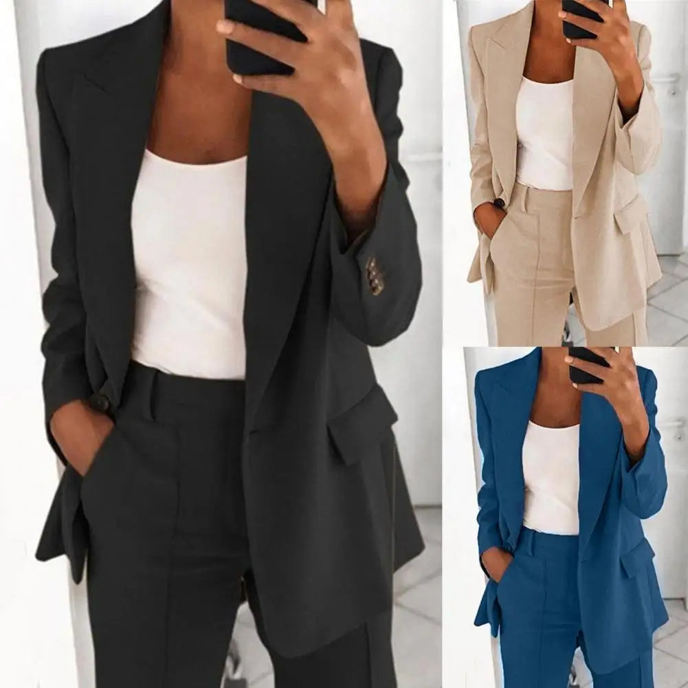 Popular Suit Coat - Blazer Long Sleeve Faux Pockets
