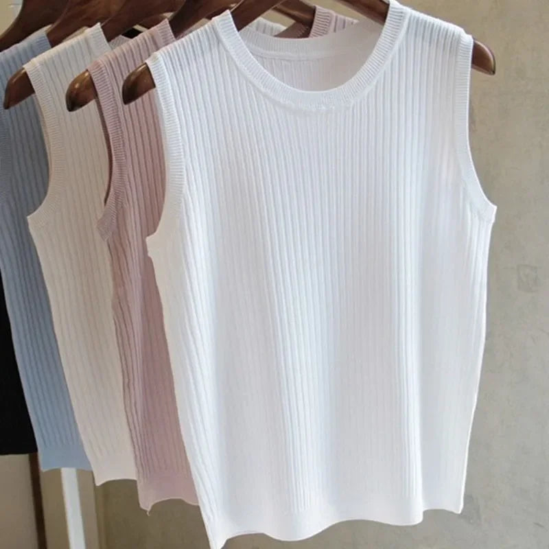 Knitted Vests Women Top O-neck Solid Tank Blusas Mujer De Moda Spring Summer New Fashion Female Sleeveless Casual Thin Tops 4588 - Mammalook