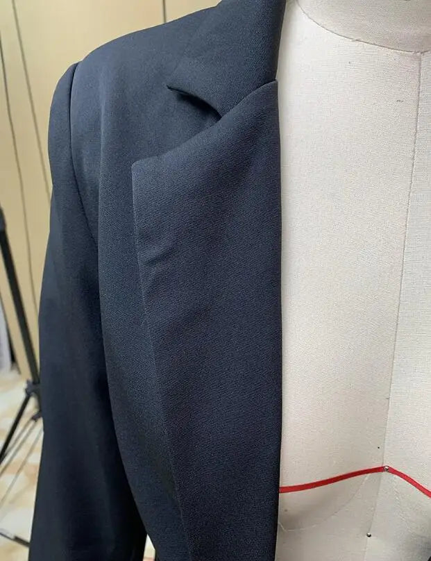 Solid Turn-Down Collar Coat & Wide Leg Trousers