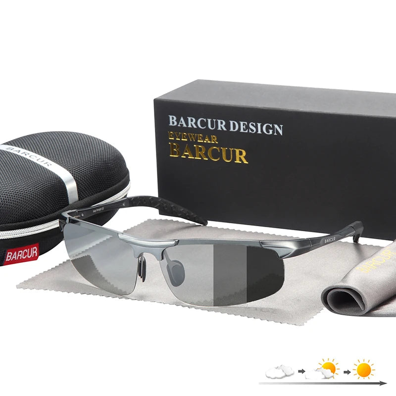 BARCUR Aluminum Sport Frame Photochromic Sunglasses Men Women Polarized Auto Color Change Sun Glasses UV400 Driving - Mammalook