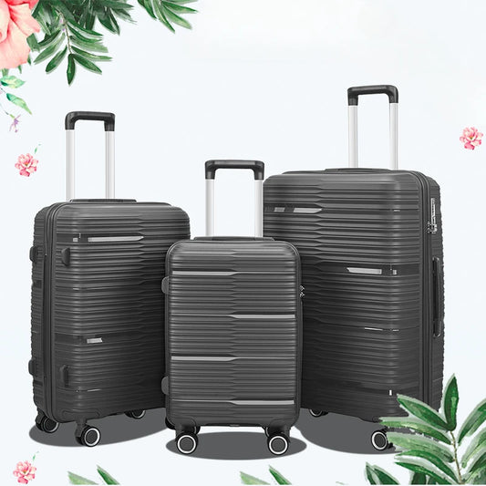 Suitcase Set 3 Piece Luggage Set Men Fashion Trolley Luggage Bag Zipper Combination Lock PP Travel Suitcase on Mute Wheels - Mammalook