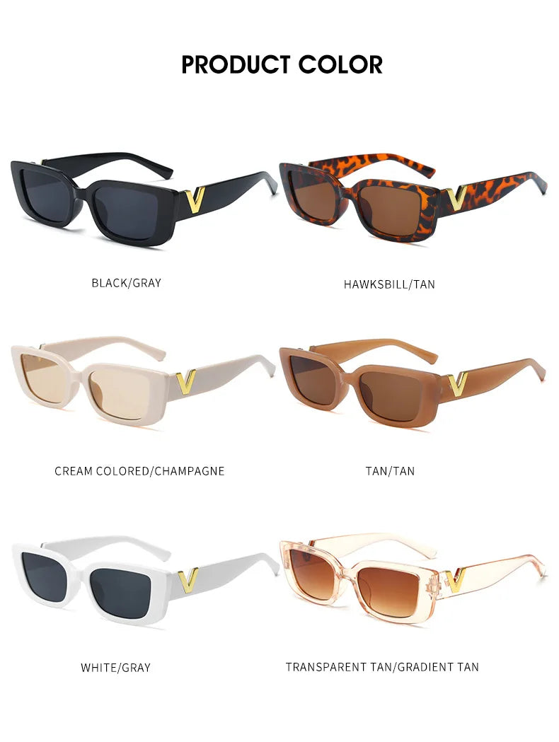 Retro Rectangle Sunglasses Women Brand Designer Vintage Small Frame Luxury V Sun Glasses Ladies Classic Black Square - Mammalook