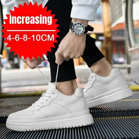 PDEP New Height Increasing Shoes for Men 10cm Invisible Elevator Sneakers White Leathe Sport Zapatillas De Hombre Big Size 46 - Mammalook