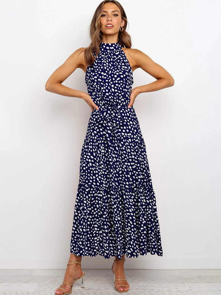 Summer Long Dress Polka Dot Casual Dresses Sexy Halter Strapless New 2024 Yellow Sundress Vacation Clothes For Women - Mammalook