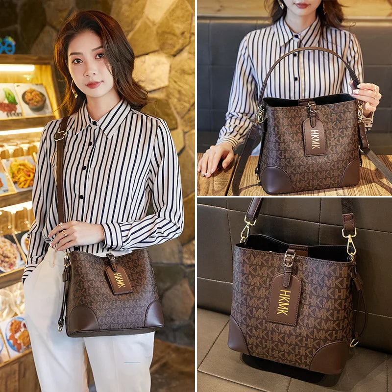 MKJ Portable Bucket Bag for Women's 2025 New Fashion Versatile Shoulder Bag With Premium Leather Oblique Straddle Bag