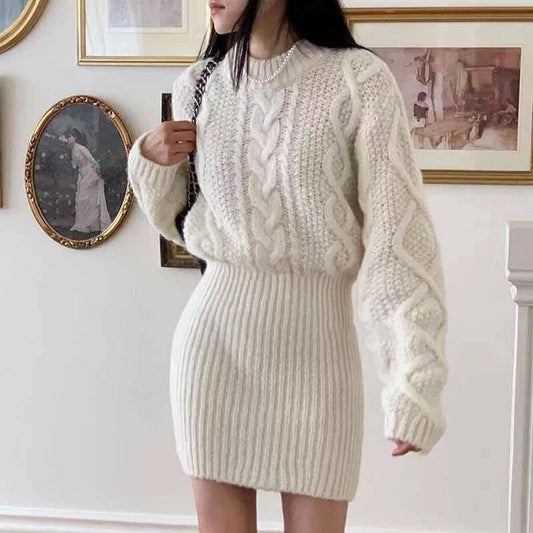 Bodycon Knit Dress Chunky Cable-knit Long Sleeve Ribbed Mini Sweater Dress Women Autumn Winter Outfit - Mammalook
