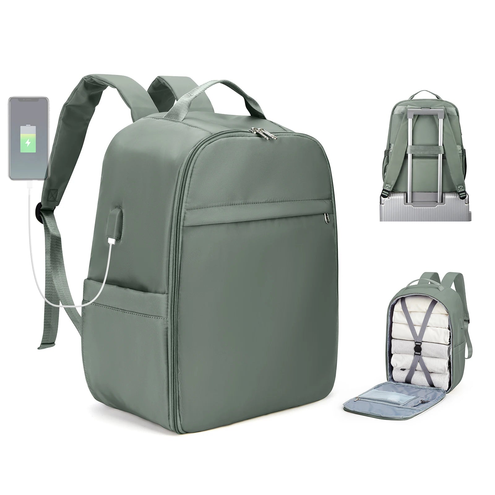 Cabin bag 45*36*20, lightweight large-capacity travel computer backpack, women's backpack, boarding backpack, gray green - Mammalook