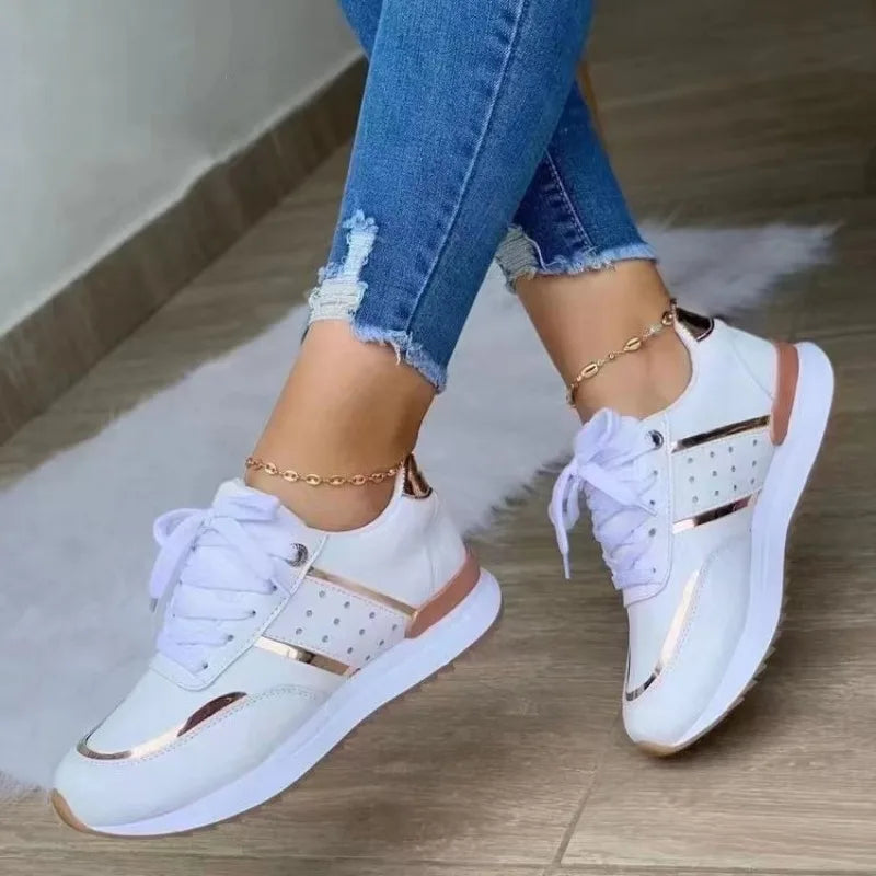 2024 WomenSneakers Platform Shoes Leather Patchwork Casual Sport Shoes Ladies Outdoor Running Vulcanized Shoes Zapatillas Mujer - Mammalook