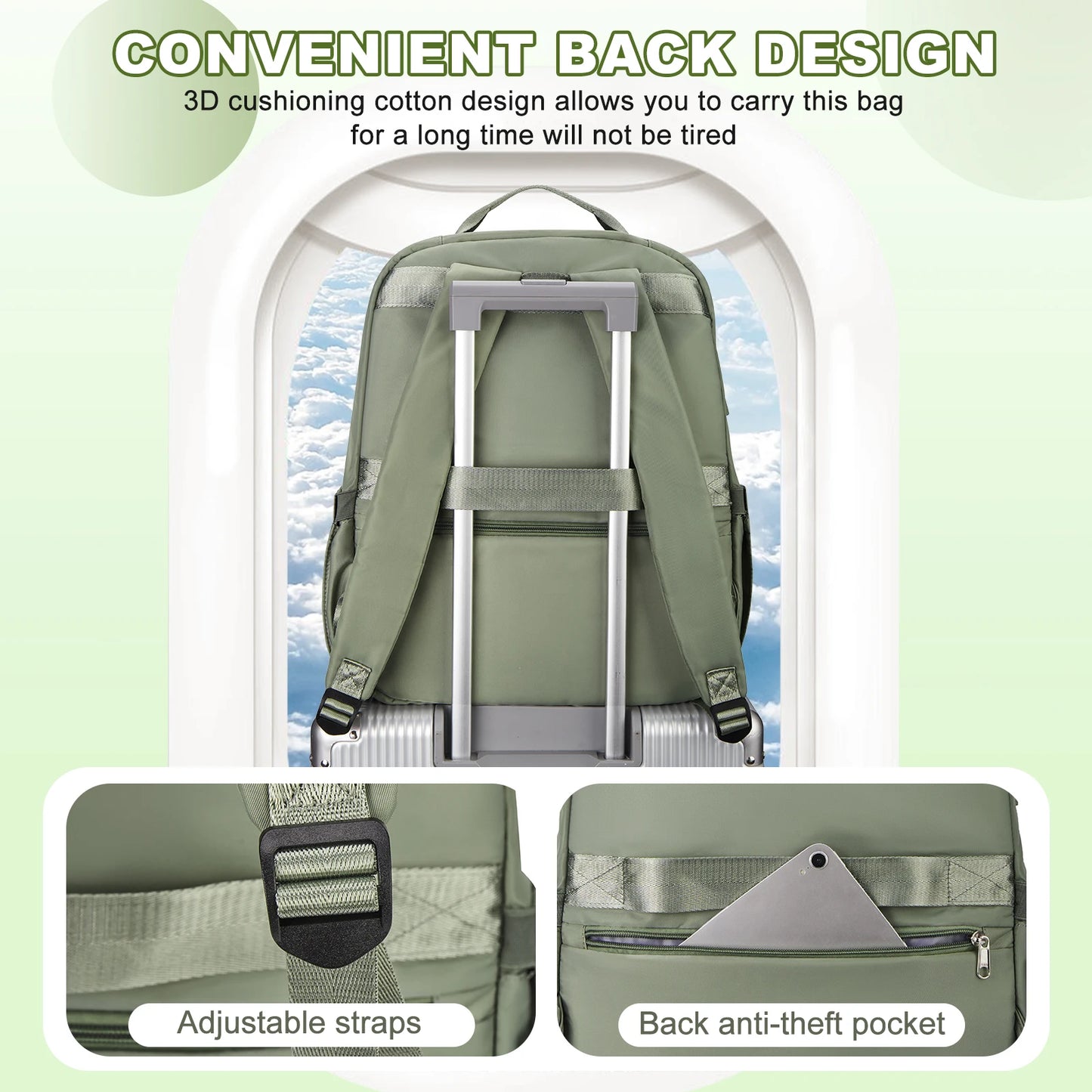 Cabin bag 45*36*20, lightweight large-capacity travel computer backpack, women's backpack, boarding backpack, gray green - Mammalook