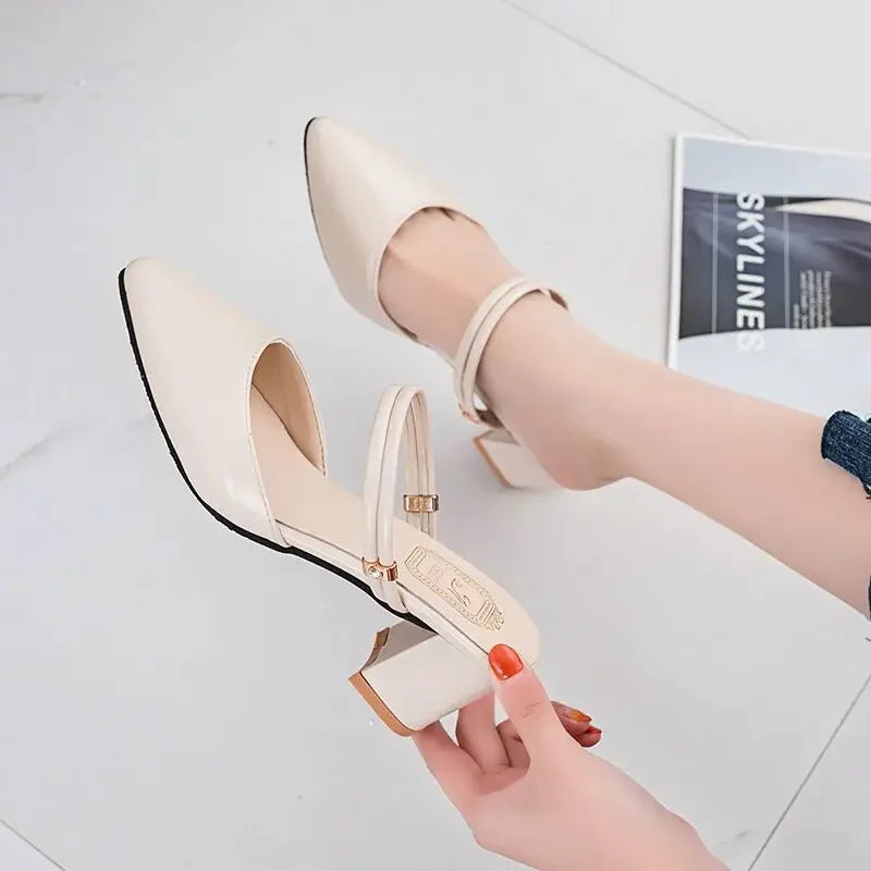 Women's Shoes Trend 2024 Shoe Genuine Leather Medium Heel Block Heels Mirror Luxury Designer Chunky Sandals Ladies Sexy Sandal - Mammalook