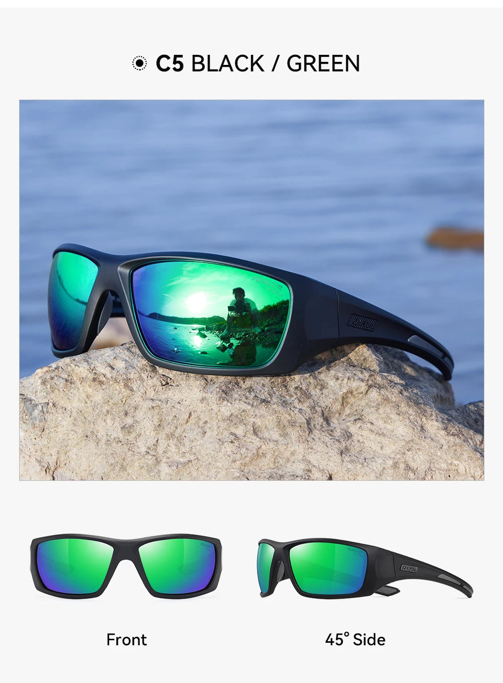 KDEAM Men's Cycling Sunglasses Polarized Great Elasticity Of TR90 Material Riding Sunglasses 1.2mm Thickness Polarizing Lenses - Mammalook