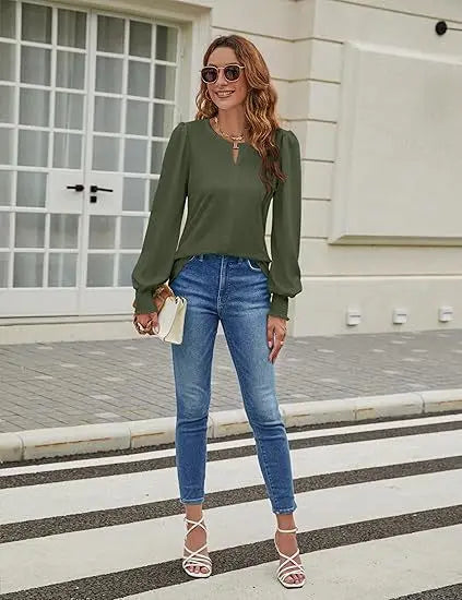 Elegant Solid Color Pullover - Long Sleeved Shirts