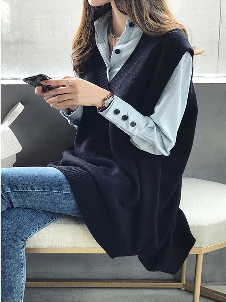 V-Neck Sweater Vest Sleeveless Oversized