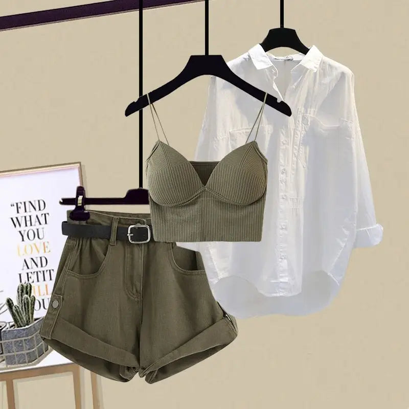 Women's Tracksuit - Matching Cardigan, Suspender and denim Short