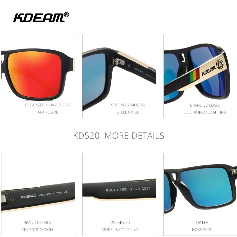 KDEAM 2024 Men's Polarized Sunglasses JAM Style Large Square Frame Glasses Colorful Running Mountaineering Fishing Women Goggles - Mammalook