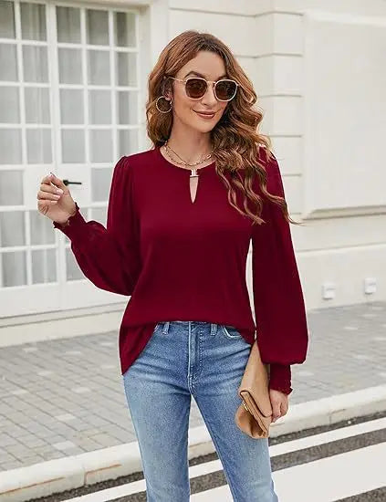 Elegant Solid Color Pullover - Long Sleeved Shirts