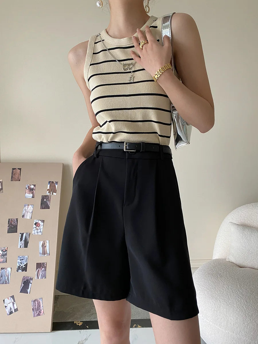 Round Neck Slim Striped Tank Top
