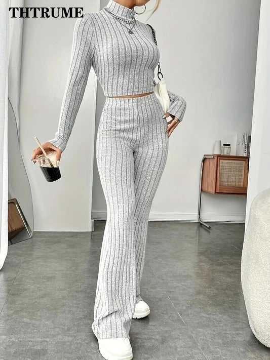 Two Piece Set - Round Neck Tops Loose Pants