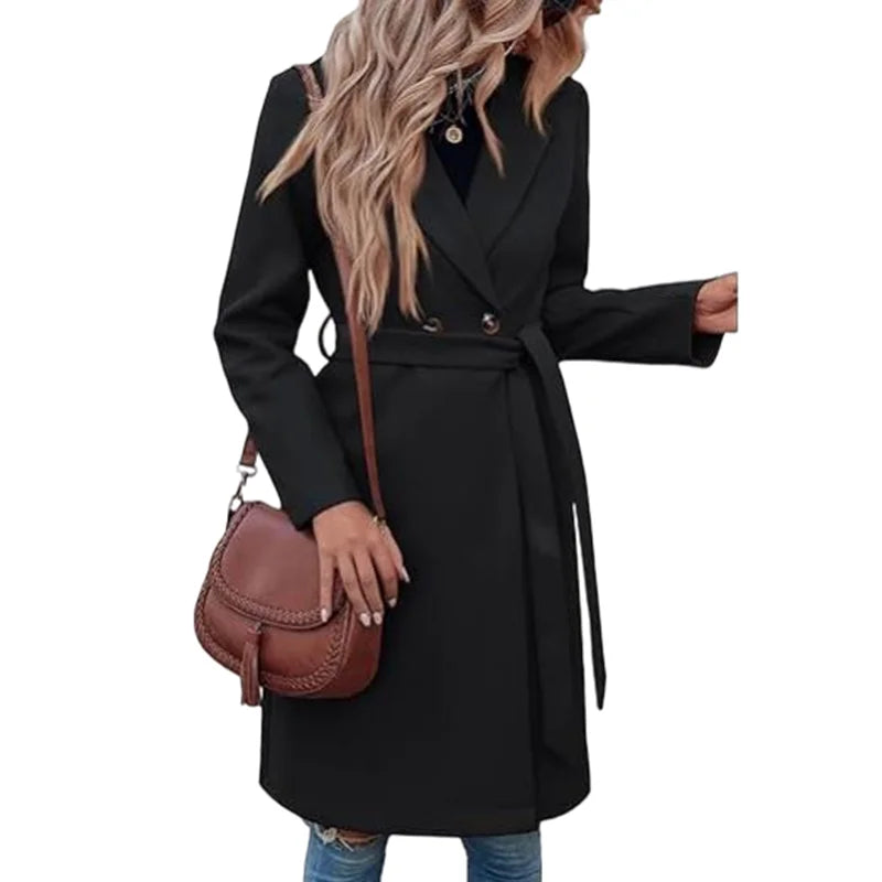 Coats One Button Woolen Belt Lapel