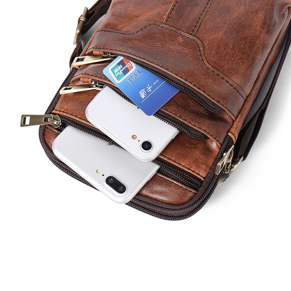 WESTAL Cowhide Retro Wear Belt Small Hanging Bag Multi-Functional Leather Shoulder Cross Bag Men's Mobile Phone Small Bag - Mammalook