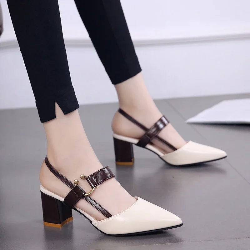 Women's Shoes Trend 2024 Shoe Genuine Leather Medium Heel Block Heels Mirror Luxury Designer Chunky Sandals Ladies Sexy Sandal - Mammalook