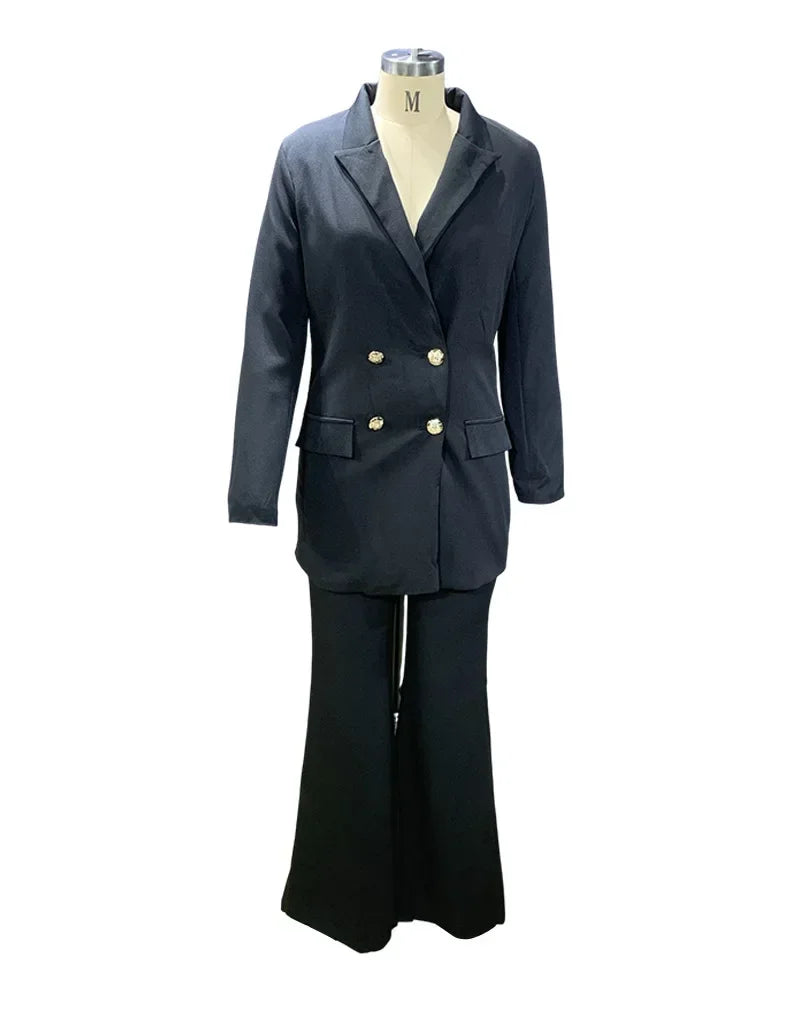 2 Piece Outfits - Blazer Jackets High Waisted Straight Leg Pants
