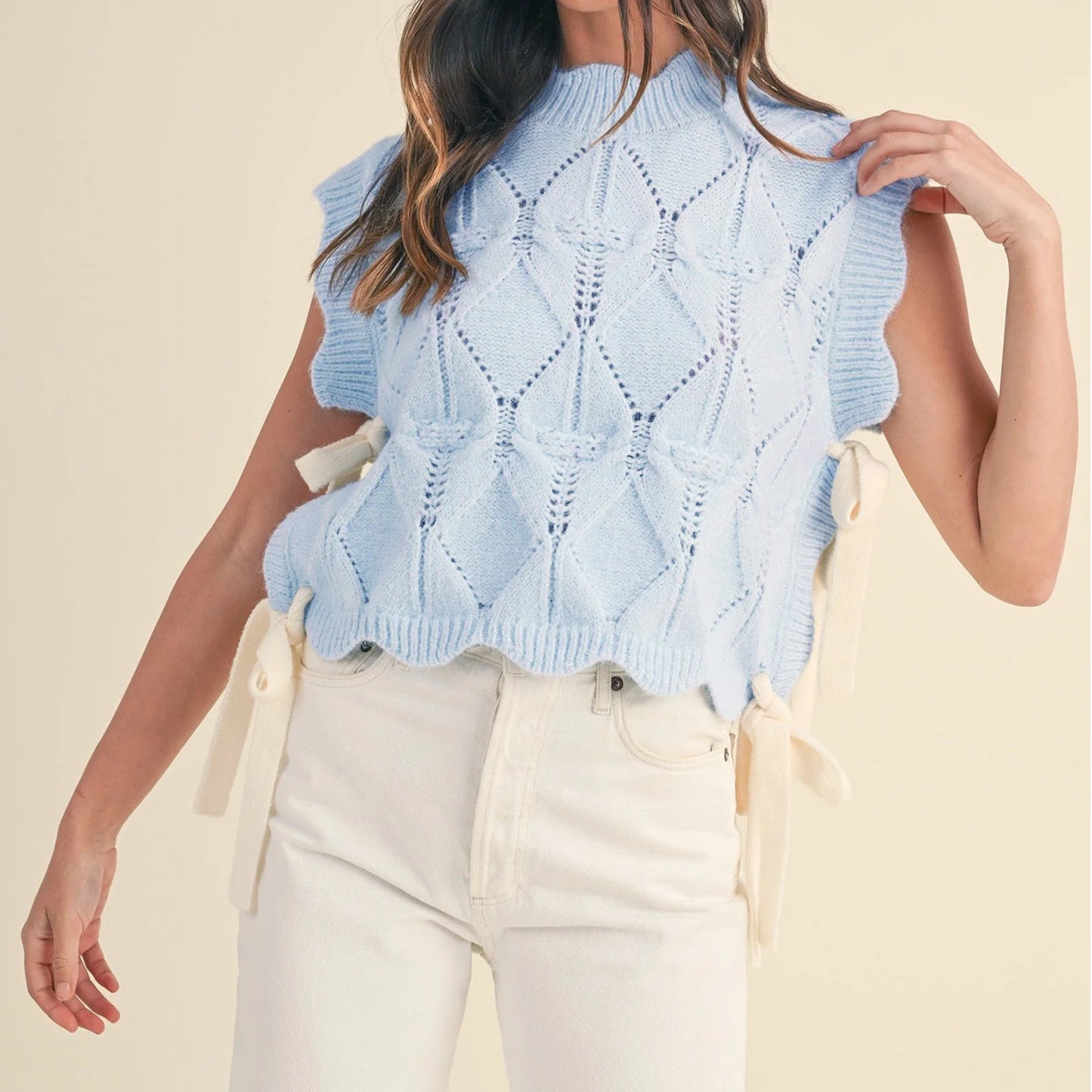 Sleeveless Plaid Knit Turtleneck Sweater
